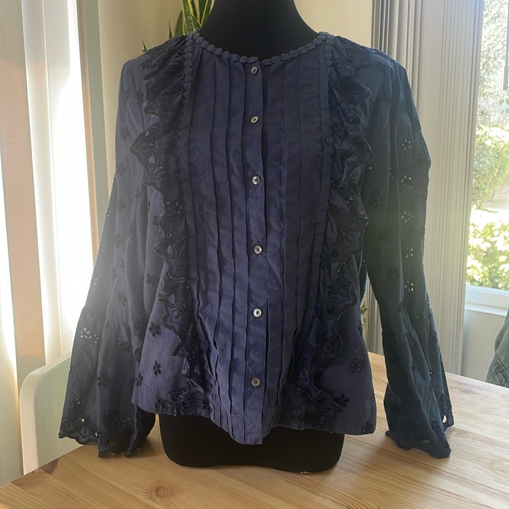 J. Crew navy blue eyelet top